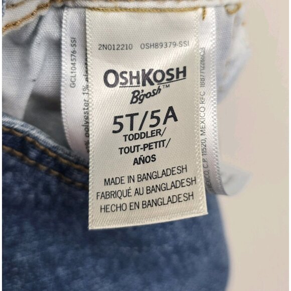 Oshkosh Denim Blue Jean Bib Overalls Toddler Size 5T Floral Ruffles Adjustable - Picture 3 of 9